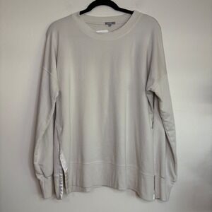 PJ Harlow Lainey Egg Nog French Terry Pullover Lounge Top Side Slit - S‎